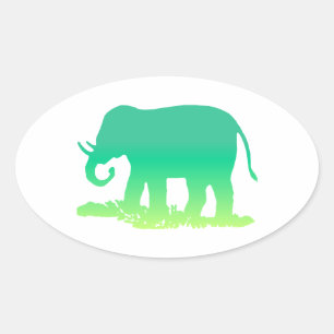 Grüner Elefant Ovaler Aufkleber