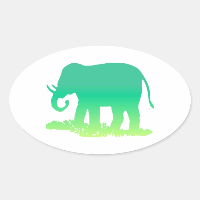 Grüner Elefant Ovaler Aufkleber (Vorderseite)