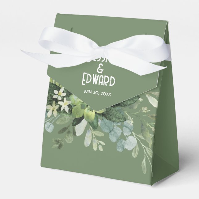 Grüner Eleganter Wasserfarbenflorale Minimal Geschenkschachtel (Vorderseite)