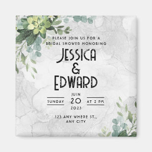 Grüner Eleganter Wedding Watercolor BlumenMinimal Magnet
