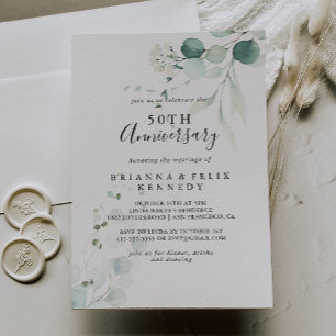 Grüner Eukalyptus zum 50. Hochzeitstag Einladung