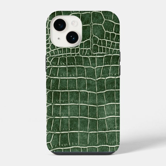 Grüner falscher Krokodil iPhone 14 Hülle (Rückseite)