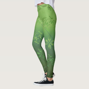 Grüner Farbverlauf gestreifter Blumenblatt-Muster Leggings
