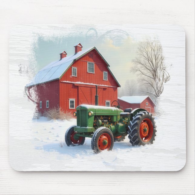 Grüner Farmtraktor und rote Scheune Mousepad (Vorne)