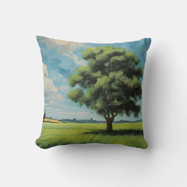 Grüner Feldbaum und Blauer Himmel Kissen (Vorderseite)
