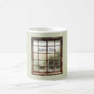 Grüner Fenster Regnerischer Tag Kaffeetasse