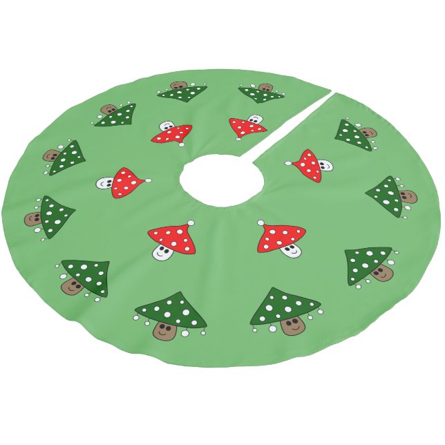 Grüner festlicher Pilzskrug Polyester Weihnachtsbaumdecke (Schrägansicht)