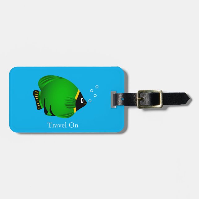 Grüner Fisch mit individuellem Text Gepäckanhänger (Vorderseite horizontal)