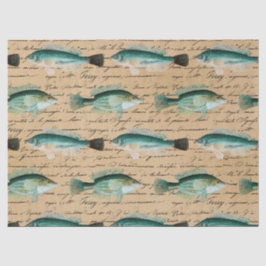 Grüner Fisch und Cursive Writing on Tan Decoupage Seidenpapier
