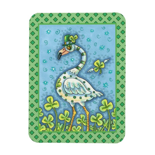 GRÜNER FLAMINGO MIT PUNKTEN, LUSTIGER ST. PATRICK- MAGNET (Vertikal)