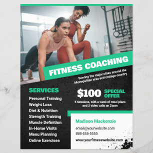 Grüner Flyer für Personal Trainer und Fitness-Coac