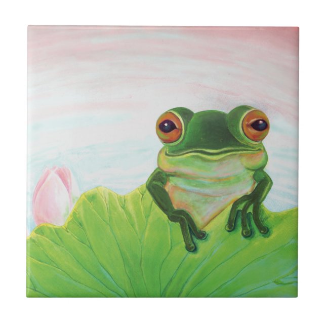 Grüner Frog Entspannen auf der Sicherheit des Lili Fliese (Vorderseite)