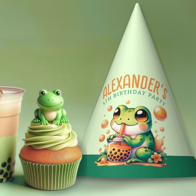 Grüner Frog und Orange Boba Bubble Tee Partyhütchen (Von Creator hochgeladen)