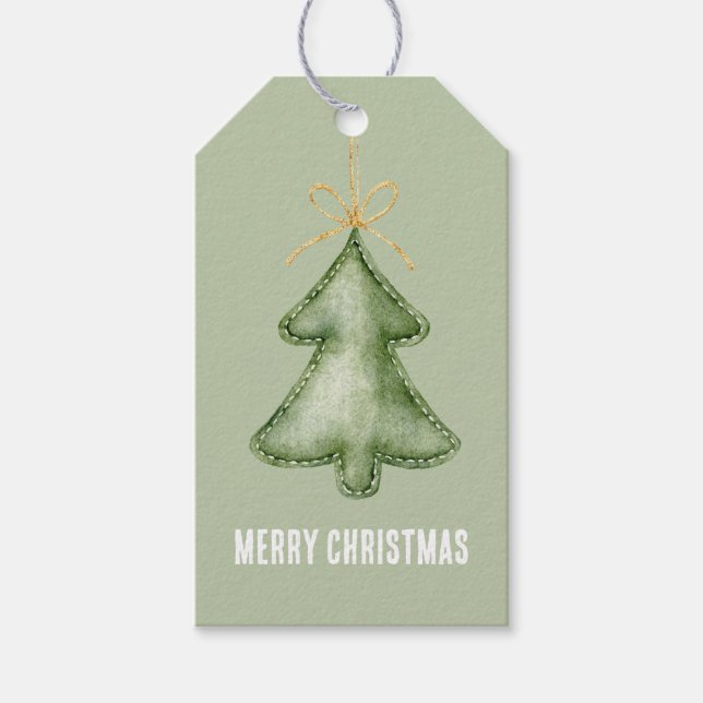 Grüner Frohe Weihnachtsbaum Geschenkanhänger (Vorderseite)