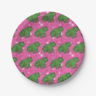 Grüner Frosch Amphibientiere Rosa Glitzer Fantasi Pappteller
