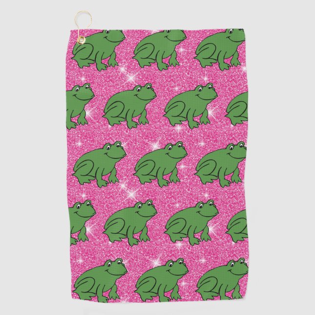 Grüner Frosch Amphibientiere Rosa Glitzer Fantasie Golfhandtuch (Vorderseite)