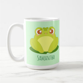 Grüner Frosch auf der Blätter Kaffeetasse