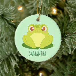 Grüner Frosch auf der Blätter Keramik Ornament