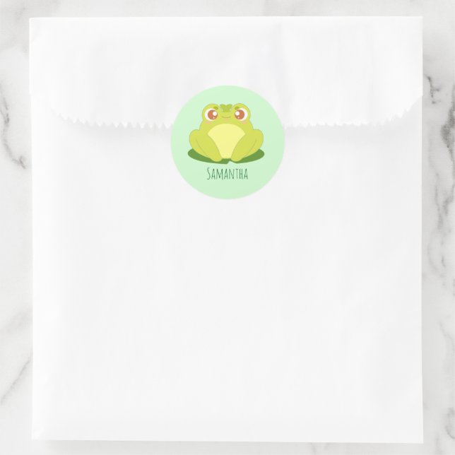 Grüner Frosch auf der Blätter Runder Aufkleber (Tasche)
