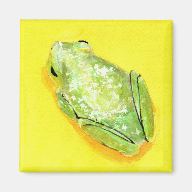 Grüner Frosch auf gelbem Hintergrund Magnet (Vorne)