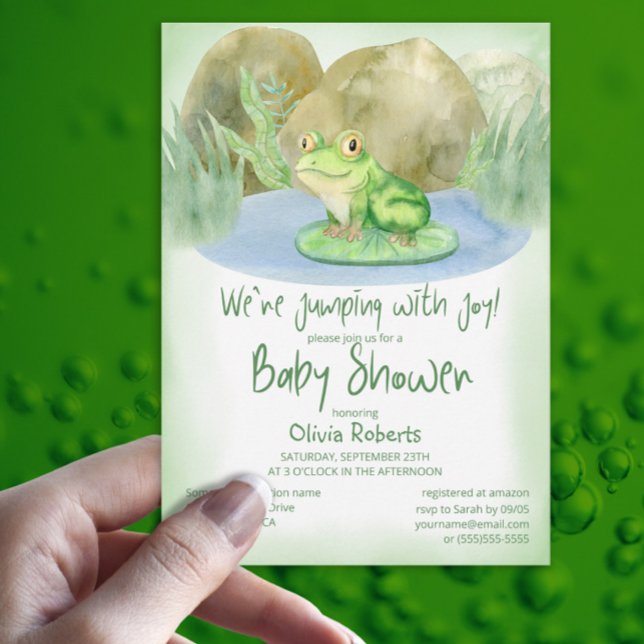 Grüner Frosch auf Lily Pad Babydusche Einladung (Von Creator hochgeladen)