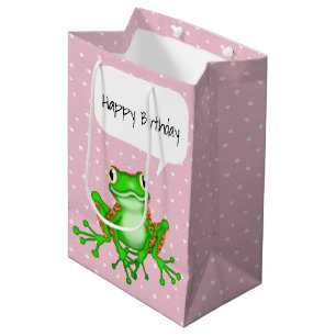 Grüner Frosch auf Punkten Mittlere Geschenktüte
