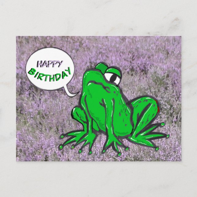 Grüner Frosch Cartoon Kruste. Happy Birthday Postc Postkarte (Vorderseite)