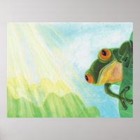 Grüner Frosch, der Sonnenstrahlen fängt