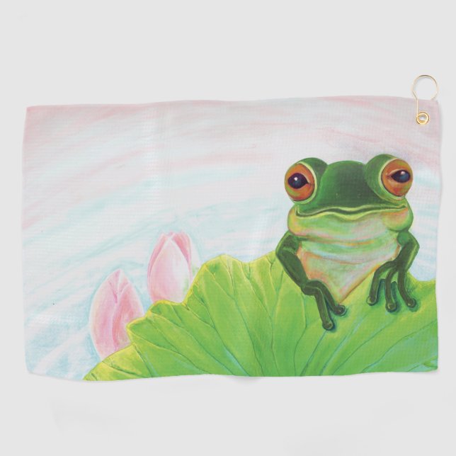 Grüner Frosch Entspannen im Teich Golfhandtuch (Horizontal)
