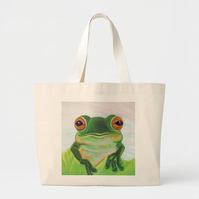 Grüner Frosch Entspannen im Teich Jumbo Stoffbeutel (Vorne)