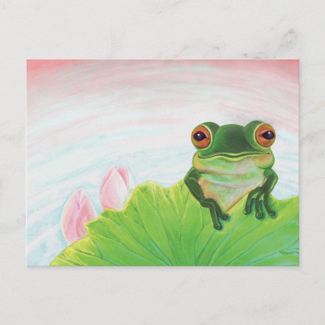 Grüner Frosch Entspannen im Teich Postkarte (Vorderseite)