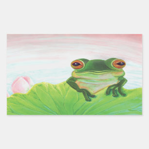 Grüner Frosch Entspannen im Teich Rechteckiger Aufkleber