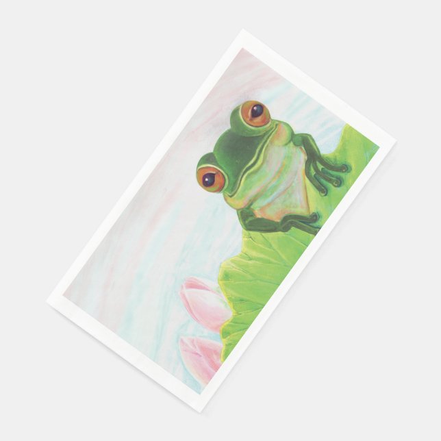Grüner Frosch Entspannen im Teich Serviette (Ecke)