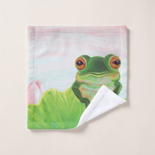 Grüner Frosch Entspannen im Teich Waschlappen