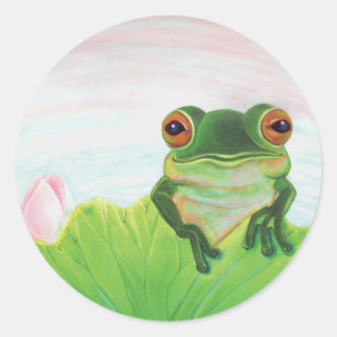Grüner Frosch Entspannen im Teichrundkleber Runder Aufkleber