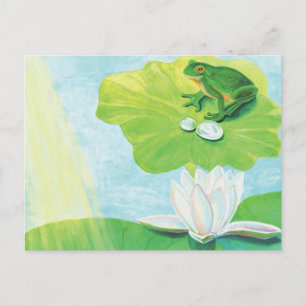 Grüner Frosch erfreut sich Sonnenstrahlen Illustra Postkarte