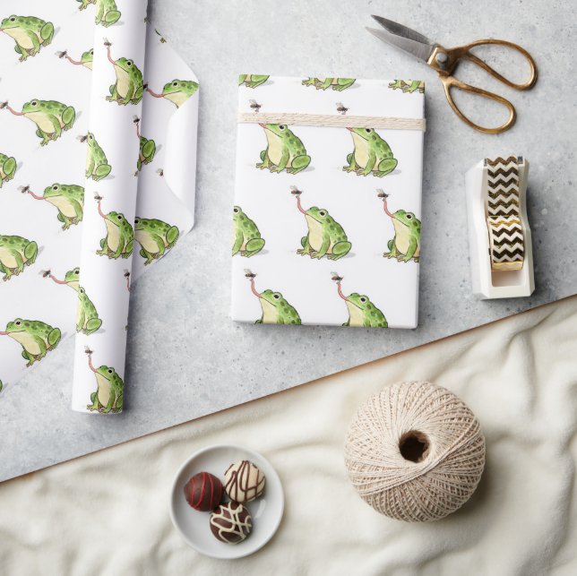Grüner Frosch fängt eine Fliege Geschenkpapier (Kunsthandwerk)