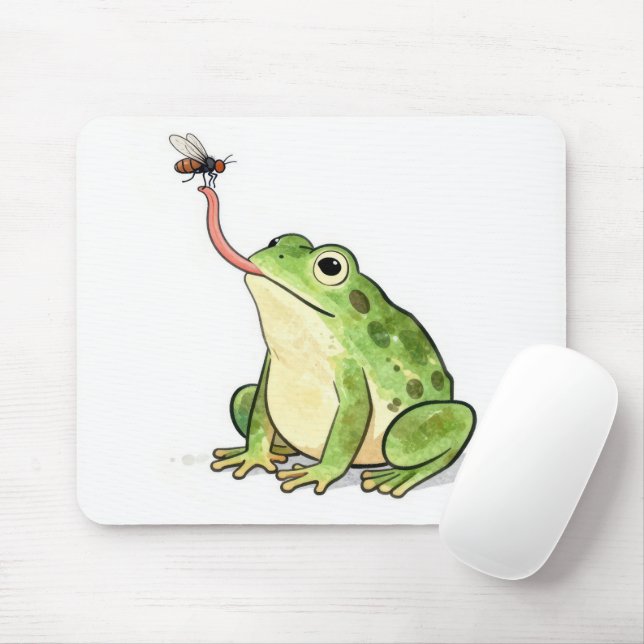 Grüner Frosch fängt eine Fliege Mousepad (Mit Mouse)