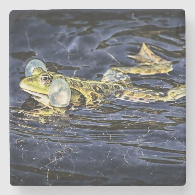 Grüner Frosch im Teich Steinuntersetzer (Vorderseite)