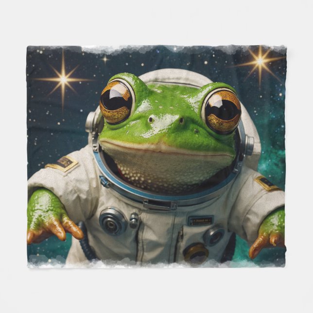 Grüner Frosch im Weltraum Fleecedecke (Vorderseite (Horizontal))