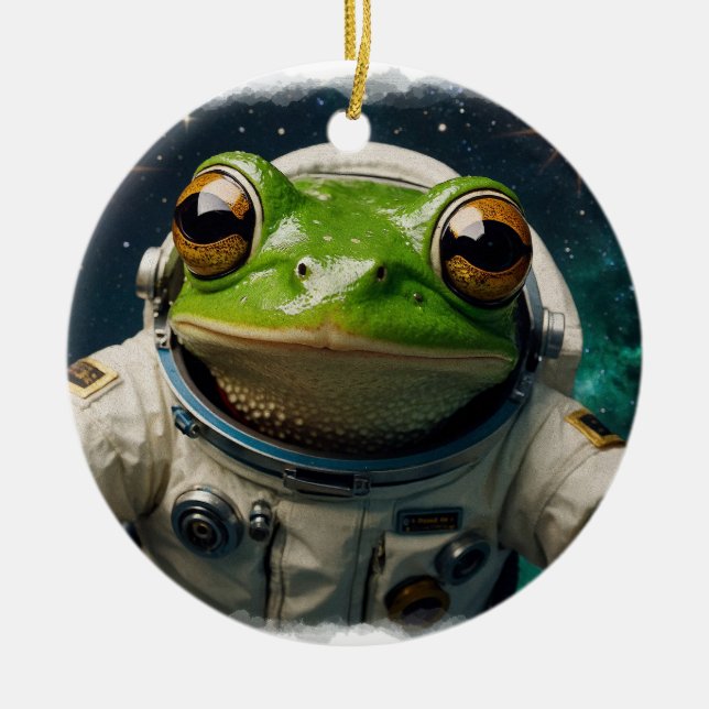 Grüner Frosch im Weltraum Keramik Ornament (Vorne)