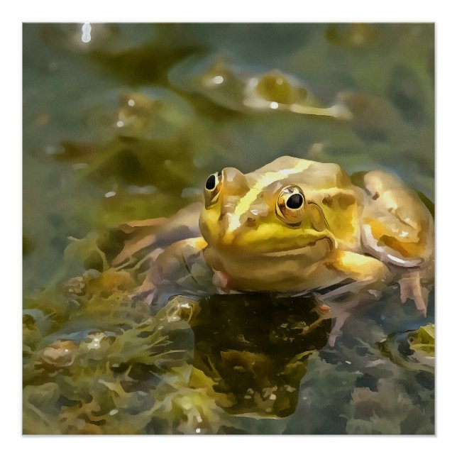 Grüner Frosch in glattem Wasser Akrylenmalerei Poster (Vorderseite)