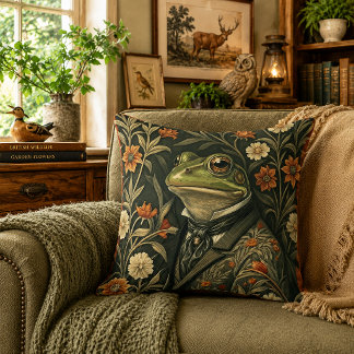 Grüner Frosch in viktorianischer Herrenbekleidung Kissen