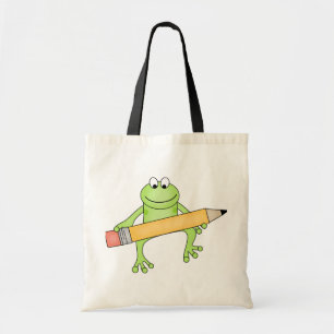 Grüner Frosch mit Bleistift-T-Shirts und Tragetasche