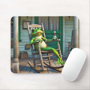 Grüner Frosch mit einer Bierflasche Mousepad