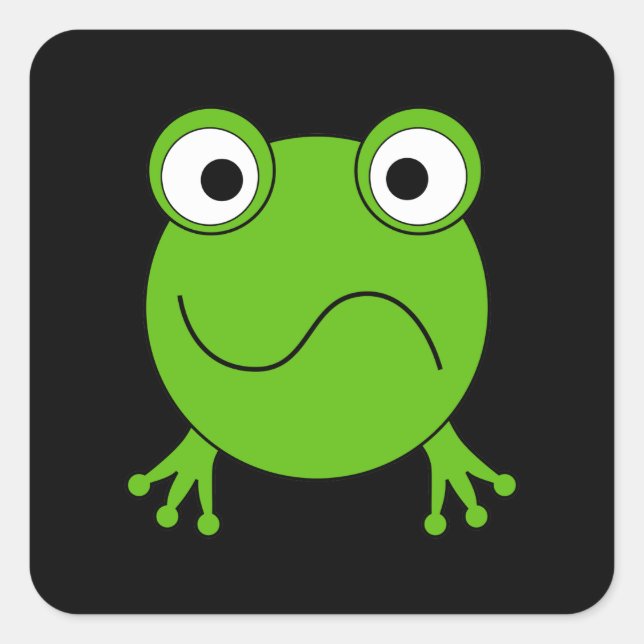 Grüner Frosch. Sieht verwirrt aus. Quadratischer Aufkleber (Vorderseite)