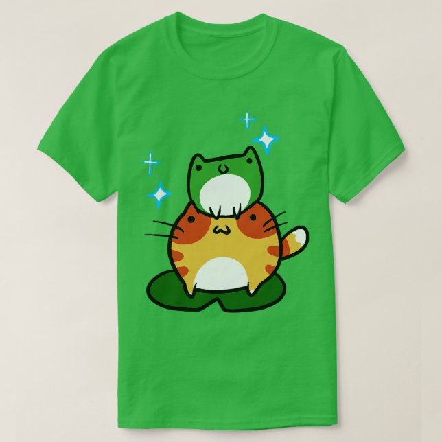 Grüner Frosch und Orange Tabby Frog T-Shirt (Design vorne)