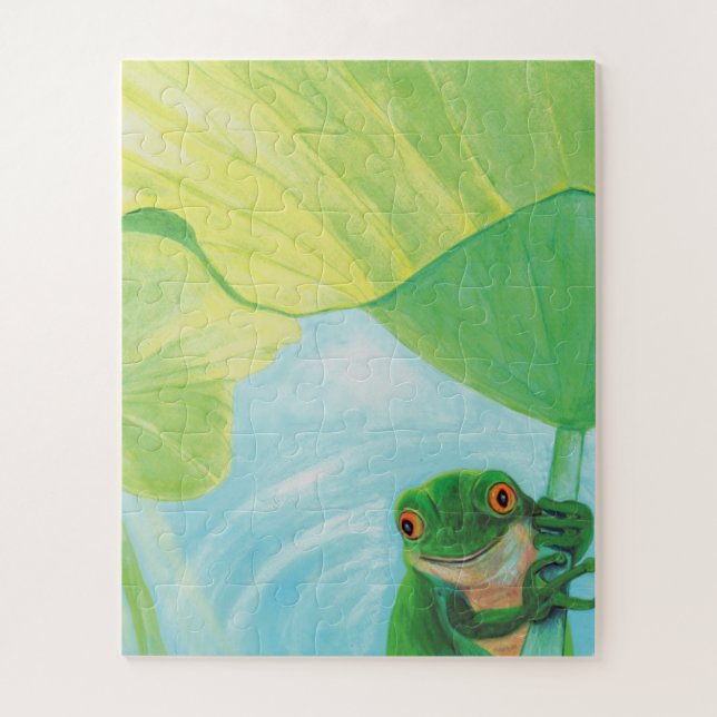 Grüner Frosch unter Lily Pad (Vertikal)