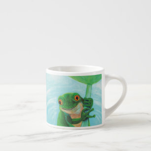 Grüner Frosch unter Lily Pad Espressotasse