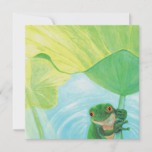 Grüner Frosch unter Lily Pad Grußkarte